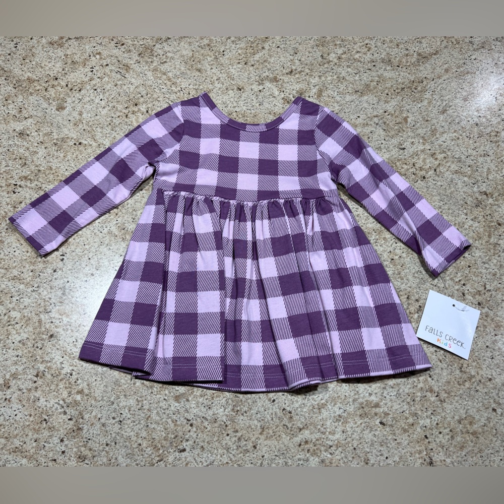 NWT Falls Creek Kids Toddler Girl Casual Spring Dress - Purple Plaid - 12m